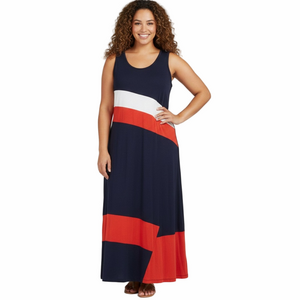 Cleo Petites Size XL Navy Orange White Sleeveless Tank Style Maxi Dress Classic
